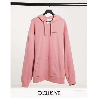 COLLUSION Unisex oversized hoodie with logo print in dusty pink  