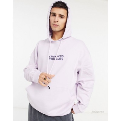 Crooked Tongues hoodie in pastel purple with tonal logo print  
