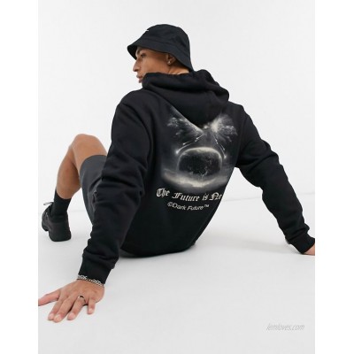  Dark Future oversized hoodie with back planel graphic logo print in black  