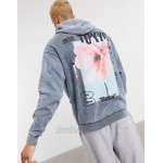 DESIGN oversized hoodie in heavy acid wash with Tokyo flower back print