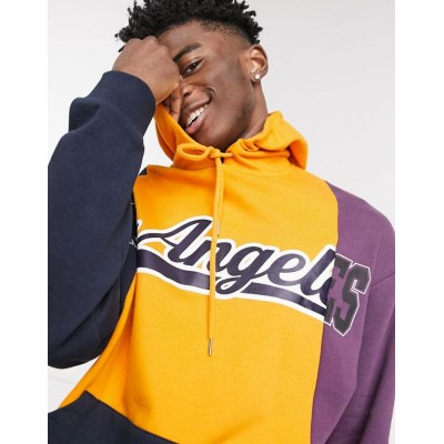  DESIGN oversized hoodie with spliced Los Angeles collegiate panels  