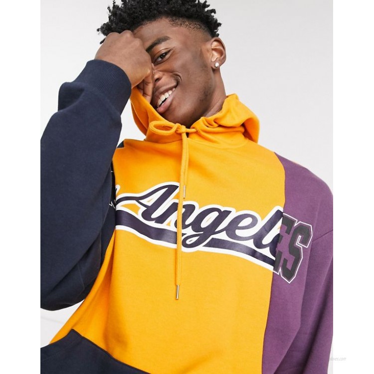 DESIGN oversized hoodie with spliced Los Angeles collegiate panels