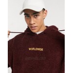 DESIGN oversized teddy borg hoodie with worldwide logo embroidery