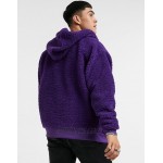 DESIGN oversized zip up hoodie in bright purple teddy borg