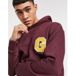 Jack & Jones Originals oversized hoodie with collegiate chest logo in burgundy