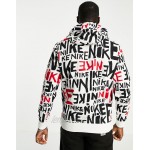 Nike Tall Club all over text logo hoodie in white