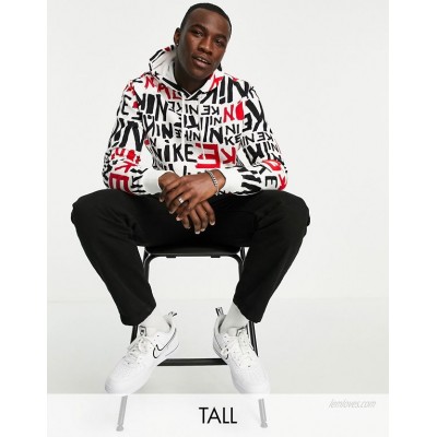 Nike Tall Club all over text logo hoodie in white  
