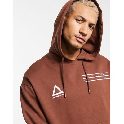  Unrvlld Spply oversized hoodie in brown with chest logos  