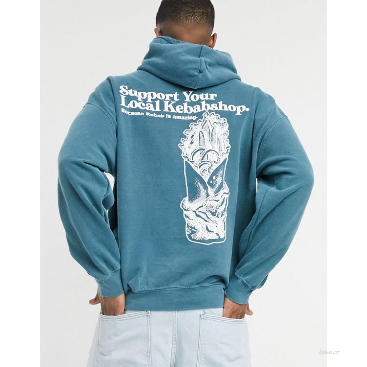 Vintage Supply kebab nation washed hoodie in blue