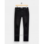 Topman stretch skinny jeans with rips in washed black