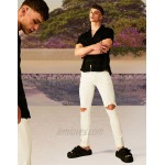 DESIGN skinny jeans in white with knee rips