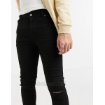 DESIGN spray on jeans in power stretch denim in black with knee rip