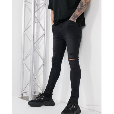  DESIGN spray on jeans in power stretch with heavy rips in washed black  