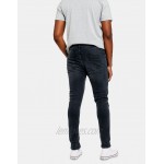 Topman organic cotton stretch skinny rip jeans in dark blue