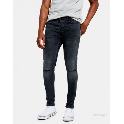 Topman organic cotton stretch skinny rip jeans in dark blue  