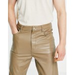 DESIGN dad jeans in light brown leather look