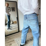 DESIGN straight crop jeans in vintage light wash with knee rips