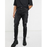 Pull&Bear premium carrot fit jeans with rips in black