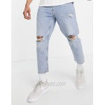 Pull&Bear relaxed fit jeans in blue with rips
