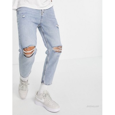 Pull&Bear relaxed fit jeans in blue with rips  
