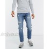  DESIGN tapered jeans in vintage mid wash blue with heavy rips  