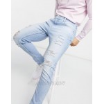 Bershka premium super skinny fit jeans with rips in blue