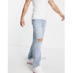 DESIGN baggy jeans in vintage mid wash with knee rips
