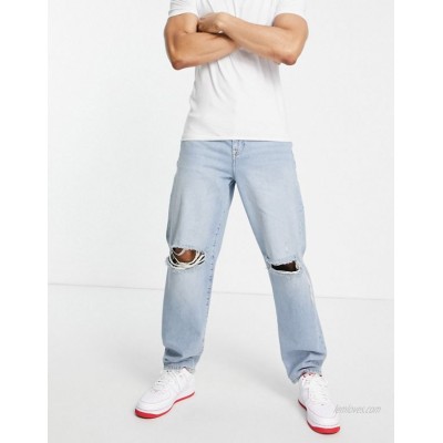  DESIGN baggy jeans in vintage mid wash with knee rips  