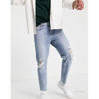  DESIGN classic rigid jeans in bleach wash with rips  
