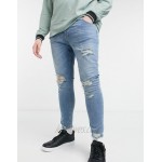 DESIGN Plus spray on jeans with power stretch in light wash blue with heavy rips