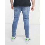 DESIGN Plus super skinny jeans in light wash blue with knee rip and abrasions