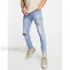  DESIGN skinny jeans in vintage mid blue with knee rip and abrasion  