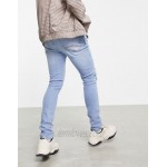 DESIGN skinny jeans with 'less thirsty' wash in light blue with rips