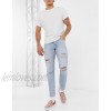  DESIGN slim jeans in vintage light wash blue with heavy rips  