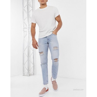 DESIGN slim jeans in vintage light wash blue with heavy rips  