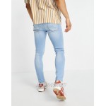 DESIGN spray on jeans with power stretch in light wash blue with knee rip