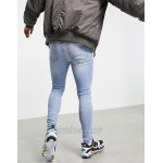 DESIGN spray on jeans with powerstretch in light wash blue with knee rips