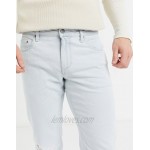 DESIGN stretch slim jeans in flat light wash blue with knee rips
