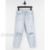 Pull&Bear relaxed jeans with rips in light blue  
