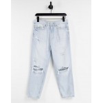 Pull&Bear relaxed jeans with rips in light blue