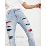 Sixth June distressed skinny jeans with tartan in blue