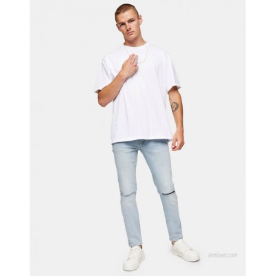 Topman organic cotton knee ripped stretch skinny jeans in bleach  