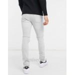 Topman organic cotton stretch skinny jeans with double knee rip in ice grey