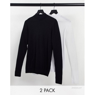  DESIGN 2 pack cotton turtleneck sweater in black & white  