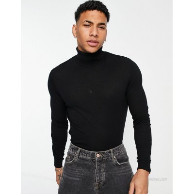  DESIGN cotton roll neck sweater in black  