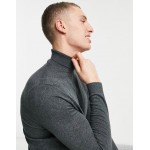 DESIGN cotton roll neck sweater in gray