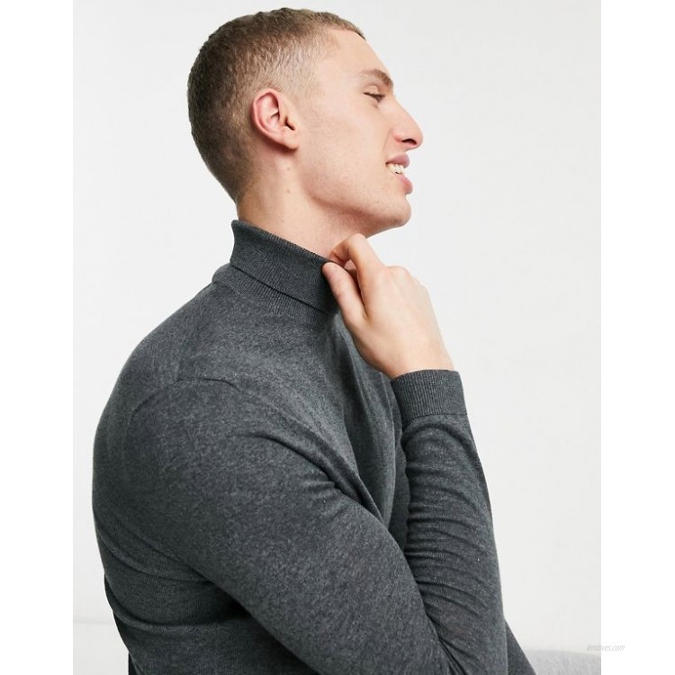 DESIGN cotton roll neck sweater in gray