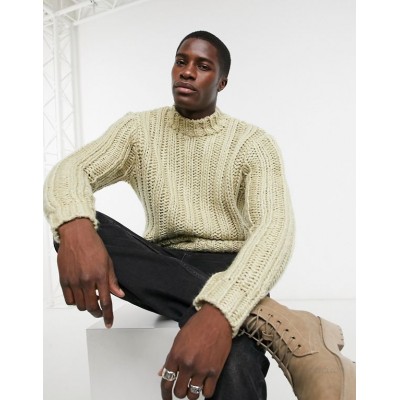  DESIGN heavyweight hand knit look turtle sweater in beige  