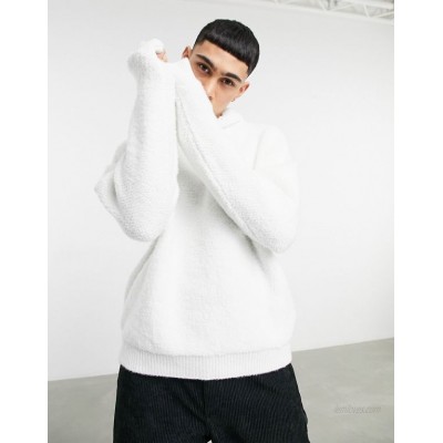  DESIGN knit funnel neck sweater in plush texture in white  