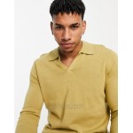 DESIGN knitted cotton notch neck sweater in khaki